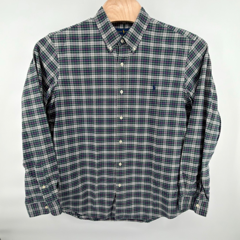 Ralph Lauren Button Front Shirt Mens XL Green Navy White Red Plaid Classic Fit
